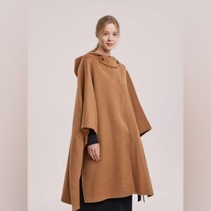 NWT Vivian Hooded Merino Wool Cape Coat (Peach Caramel) - NAP